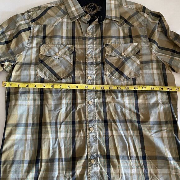 PLATINI Western Plaid Shirt w/Snap Buttons Navy/Khaki Medium - Picture 5 of 10